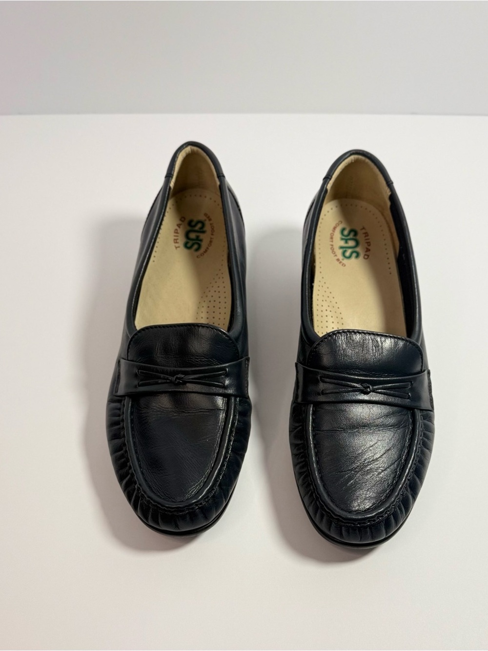 SAS Navy Leather Slip-On Loafers for Women